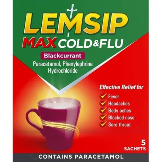 Lemsip Max Cold And Flu Blackcurrant Sachets - 5 Sachets