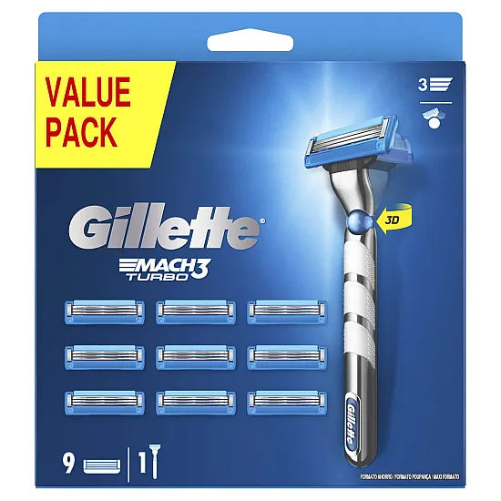 Gillette Mach3 Turbo 3D - Razor + 9 Blades