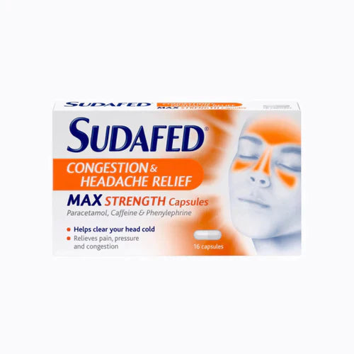 Sudafed Congestion & Headache Relief Max Strength – 16  Capsules